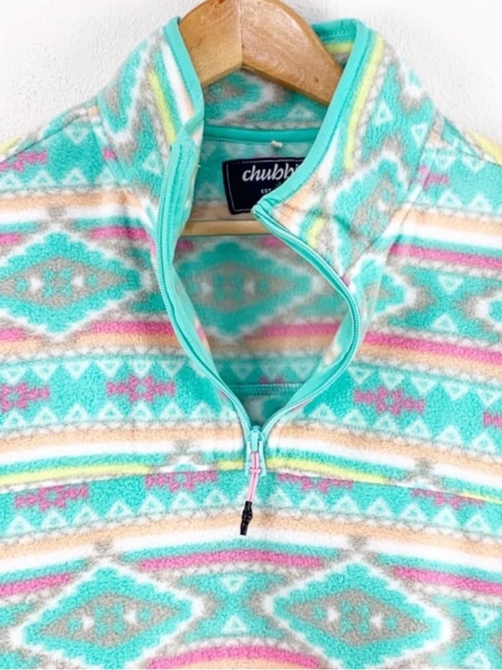Chubbies Aqua Pastel Aztec Half-Zip Fleece Pullover Men’s M EUC